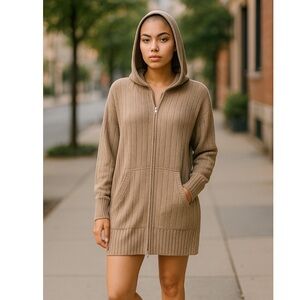 Tarnish Taupe Knit Cardigan Sweater SZ S/M Women Hood Oversized Lagenlook Casual